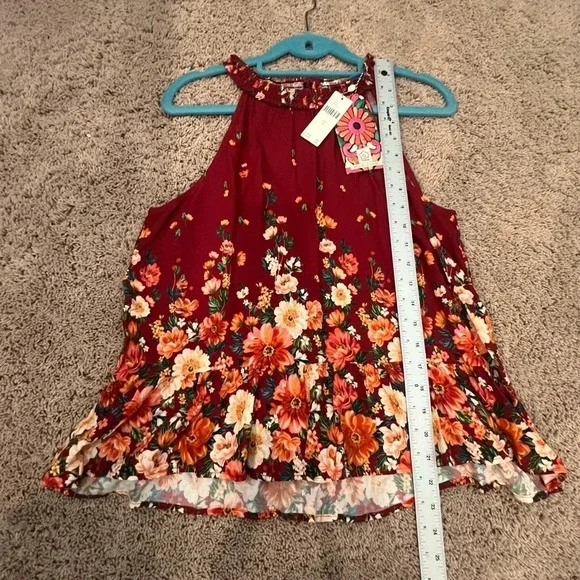 NWT new Anthropologie Farm Rio claudette halter top SMALL red floral flounced - Picture 16 of 17